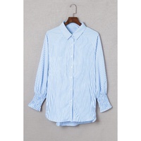 Azura Exchange Striped Boyfriend Shirt with Smocked Cuffs and Pocket - L thumbnail