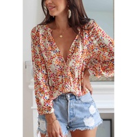 Azura Exchange Boho Floral Print Button Front Shirt - M thumbnail