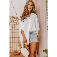 Azura Exchange White 3/4 Puff Sleeve Oversize Shirt - 2XL thumbnail