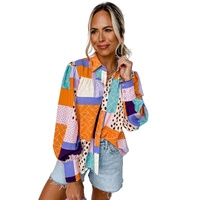 Azura Exchange Button Front Cuffed Sleeve Shirt with Mixed Print - S thumbnail