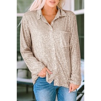 Azura Exchange Sequin Collared Bust Pocket Buttoned Shirt - L thumbnail