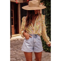 Azura Exchange Paisley Print Ruffled Trim Boho Shirt - XL thumbnail