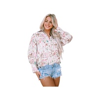 Azura Exchange Abstract Print Lantern Sleeve Casual Shirt - M thumbnail