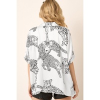 Beige Cheetah Print Buttoned Half Sleeve Shirt - M thumbnail
