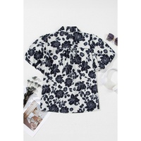 Black Floral Bubble Sleeve Casual Shirt - L thumbnail