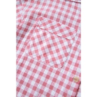 Pink Gingham Print Chest Pockets Buttoned Collared Shirt - L thumbnail