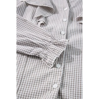 Brown Plaid Flounce Sleeve Notched Neck Ruffled Shirt - L thumbnail