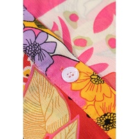 Red Abstract Floral Print Buttoned Ruffled Bubble Sleeve Shirt - M thumbnail