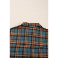 Green Plaid Long Sleeeve Side Split Distressed Hem Shirt - S thumbnail
