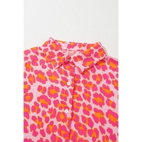 Rose Leopard Printed Button Up Loose Shirt - XL thumbnail