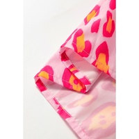 Rose Red Oversized Leopard Print Balloon Sleeve Casual Shirt - L thumbnail