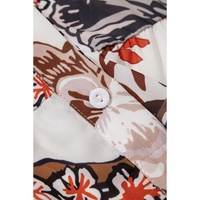 White Floral Print Balloon Sleeves Button Up Loose Casual Shirt - S thumbnail