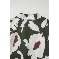 Four Leaf Clover Abstract Floral Print Puff Sleeve Half Button Blouse - L thumbnail