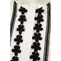 Beige Floral Embroidered Stand Neck Buttoned Shirt - M thumbnail