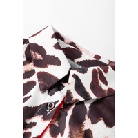 Dark Brown Contrast Trim Patchwork Leopard Print Half Sleeve Shirt - L thumbnail