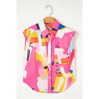 Multicolour Abstract Print Collared Cap Sleeve Casual Shirt - XL thumbnail