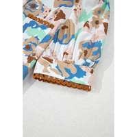 Multicolour Floral Print Ricrac Trim Collared Puff Short Sleeve Shirt - XL thumbnail