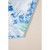 Sky Blue Floral Print Ruffle Sleeve Frilly Button Up Shirt - L thumbnail