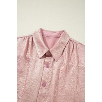 Delicacy Metallic Buttoned Loose Fit Short Sleeve Shirt - L thumbnail
