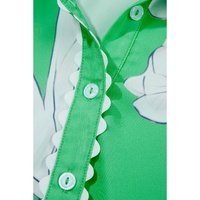 Green Floral Ric Rac Edge Puff Sleeve Button Up Summer Shirt - M thumbnail
