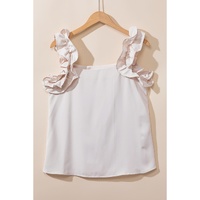 Oatmeal Solid Ruffle Trim Sleeveless Top - L thumbnail