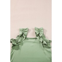 Smoke Green Solid Ruffle Trim Sleeveless Top - L thumbnail