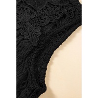Black Guipure Lace Crochet Keyhole Back Tank Top - S thumbnail