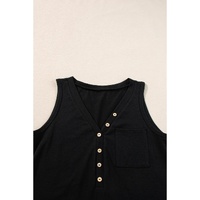 Black Half Button V Neck Patched Pocket Tank Top - S thumbnail