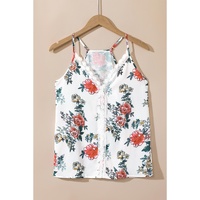 White Floral Print Lace V Neck Tank Top - L thumbnail
