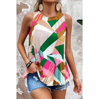 Multicolour Geometric Printed Pleated Shift Tank Top - S thumbnail