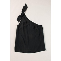Black Textured Bowknot One Shoulder Tank Top - XL thumbnail