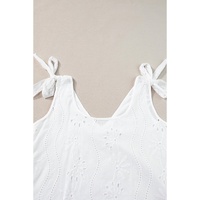White Embroidery Patterned Knotted Straps V Neck Tank Top - XL thumbnail