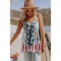 Blue Vintage Washed Flag Print Shift Tank Top - L thumbnail