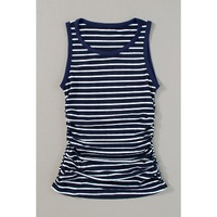 Blue Stripe Contrast Round Neck Sleeveless Slim Top - L thumbnail