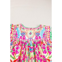 Orange Geometric Print Ruffled Trim Tank Top - M thumbnail