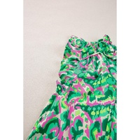 Green Abstract Print Ruffled Trim Tied Split Neck Tank Top - L thumbnail