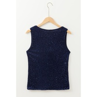 Dirty blue Sequined Deep V Neck Buttoned Tank Top - L thumbnail