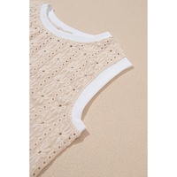 Oatmeal Floral Textured Crew Neck Tank Top - L thumbnail