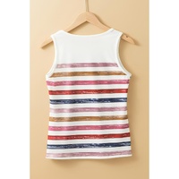 Red Stripe Rainbow Round Neck Tank Top - L thumbnail