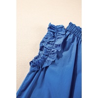 Sky Blue Frilled Neck Ruffled Armholes Buttoned Back Tank Top - L thumbnail