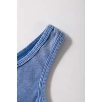Sky Blue Mineral Wash Ribbed Notch Neck Tank Top - L thumbnail
