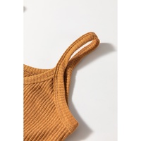 Straw Yellow Ribbed Front Knot Buttoned Thin Strap Tank Top - L thumbnail