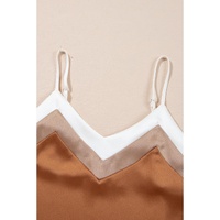 Khaki Chevron Color Block Spaghetti Straps Tank Top - L thumbnail