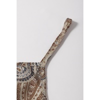 Khaki Paisley Printed Spaghetti Strap V Neck Smocked Babydoll Tank Top - L thumbnail