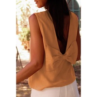 Desert Gold Bowknot V Cut Backless Cotton Tank Top - L thumbnail