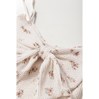 White Floral Pleated Big Bow Back Spaghetti Straps Tank Top - L thumbnail