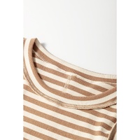 Khaki Stripe Exposed Seam Trim Round Neck Sleeveless Top - L thumbnail