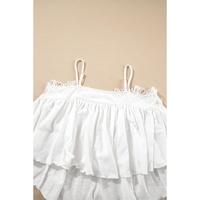 White Lace Splicing Spaghetti Straps Ruffle Flared Tank Top - M thumbnail
