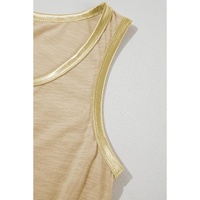 Tan Metallic Sheen Edge Scoop Neck Tank Top - L thumbnail