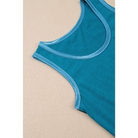 Peacock Blue Metallic Sheen Edge Scoop Neck Tank Top - L thumbnail